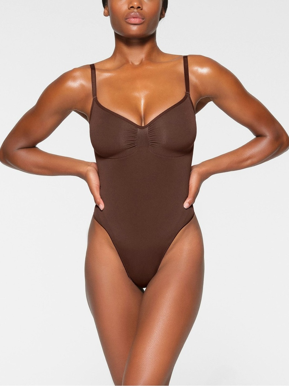 SKIMS Brown Seamless Scoop-Front Shapewear Bodysuit